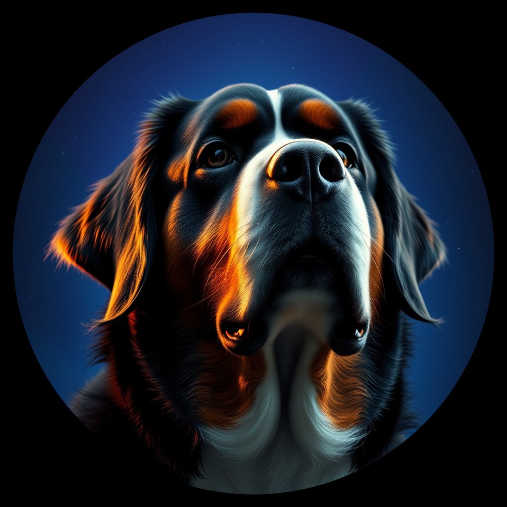 Cosmic medallion portrait of Bernese_Mountain_Dog_5029, a Bernese Mountain Dog