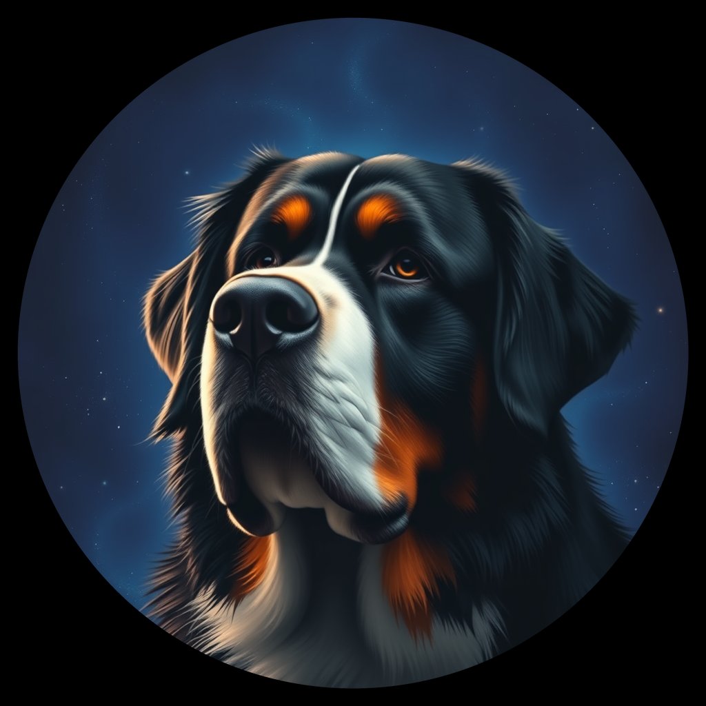 Cosmic medallion portrait of Bernese_Mountain_Dog_5165, a Bernese Mountain Dog