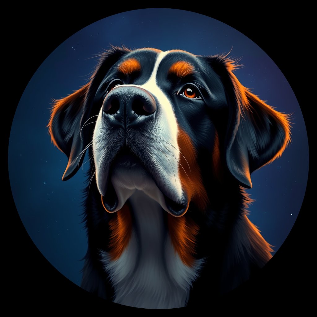 Cosmic medallion portrait of Bernese_Mountain_Dog_5177, a Bernese Mountain Dog