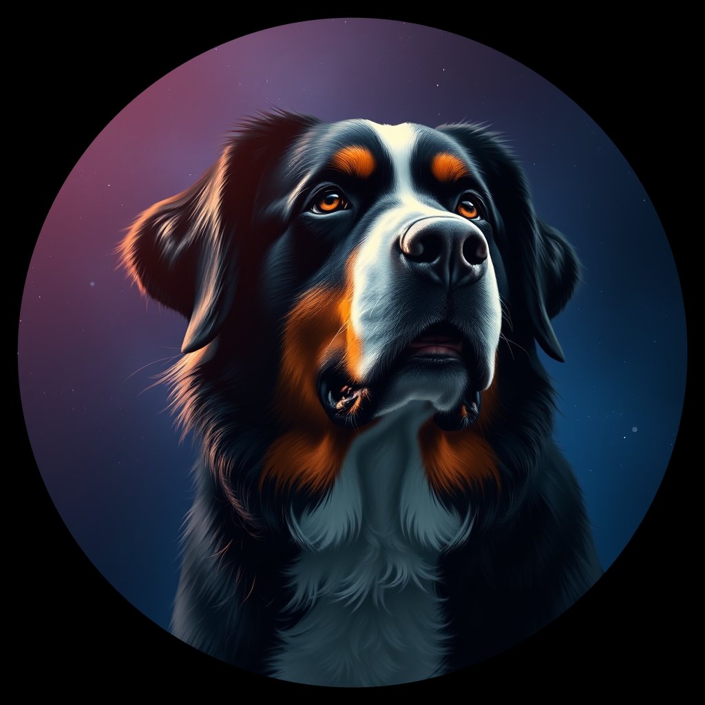 Cosmic medallion portrait of Bernese_Mountain_Dog_5227, a Bernese Mountain Dog