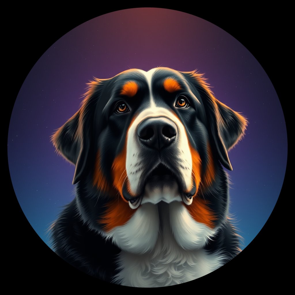 Cosmic medallion portrait of Bernese_Mountain_Dog_5234, a Bernese Mountain Dog