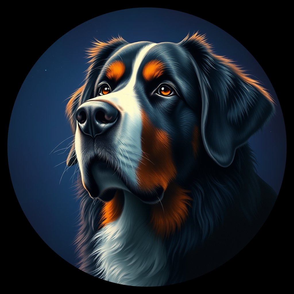 Cosmic medallion portrait of Bernese_Mountain_Dog_5509, a Bernese Mountain Dog