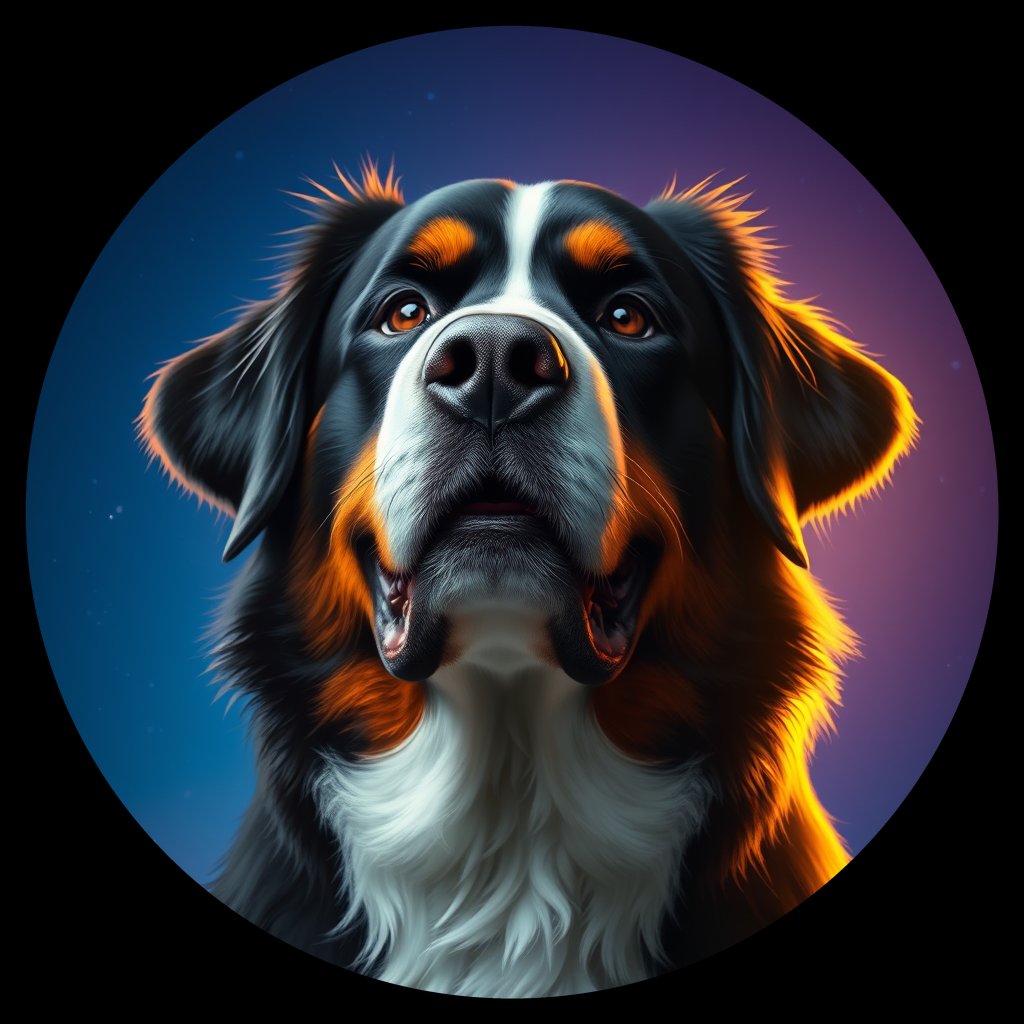 Cosmic medallion portrait of Bernese_Mountain_Dog_5537, a Bernese Mountain Dog