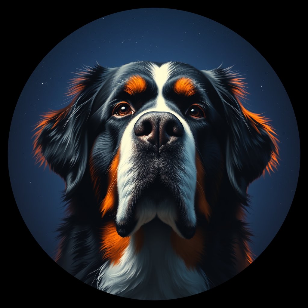 Cosmic medallion portrait of Bernese_Mountain_Dog_5550, a Bernese Mountain Dog