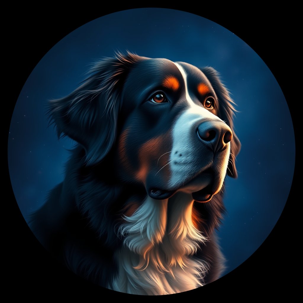 Cosmic medallion portrait of Bernese_Mountain_Dog_5554, a Bernese Mountain Dog