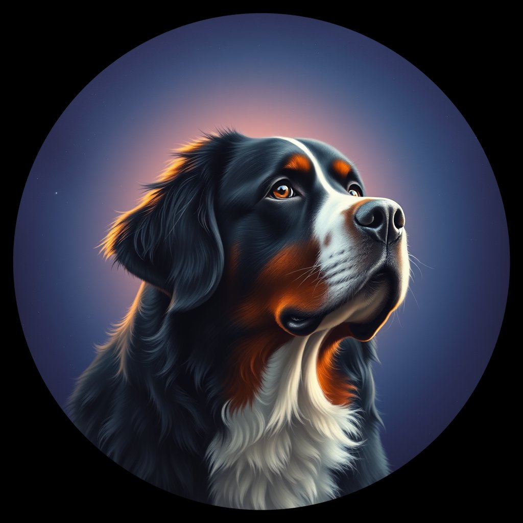 Cosmic medallion portrait of Bernese_Mountain_Dog_5618, a Bernese Mountain Dog