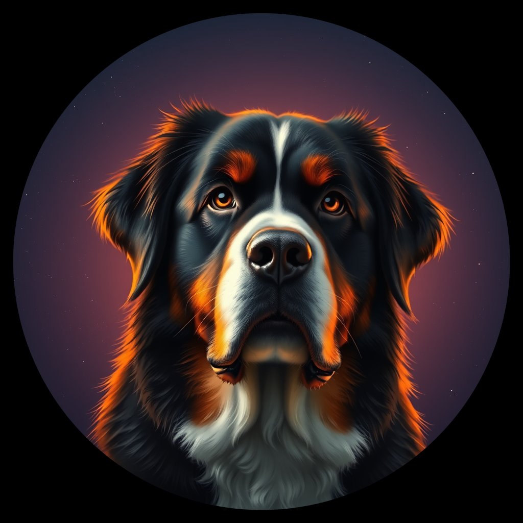 Cosmic medallion portrait of Bernese_Mountain_Dog_5752, a Bernese Mountain Dog