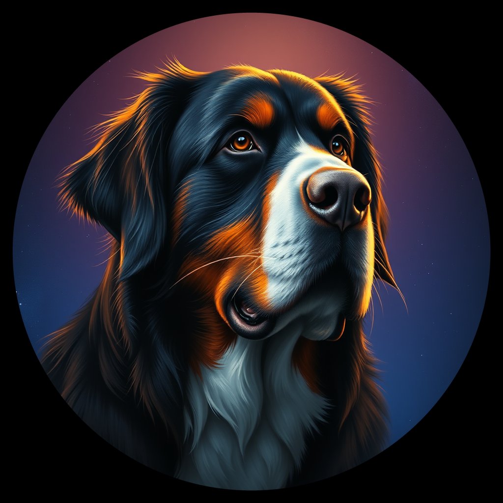 Cosmic medallion portrait of Bernese_Mountain_Dog_5782, a Bernese Mountain Dog