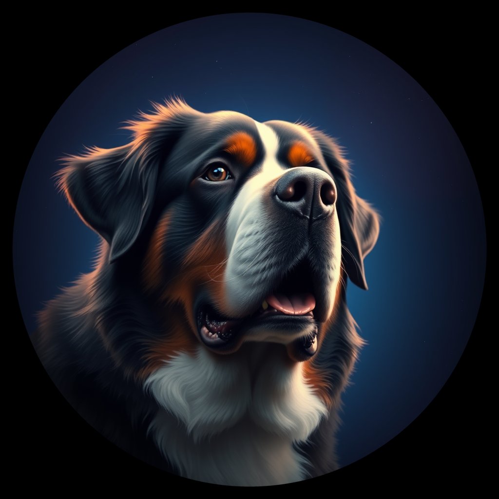 Cosmic medallion portrait of Bernese_Mountain_Dog_5788, a Bernese Mountain Dog