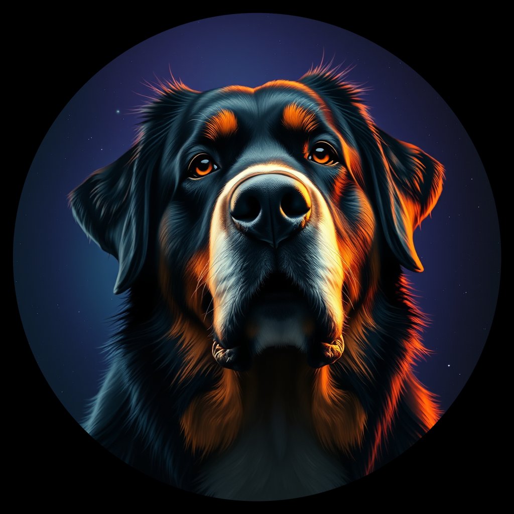 Cosmic medallion portrait of Bernese_Mountain_Dog_5834, a Bernese Mountain Dog