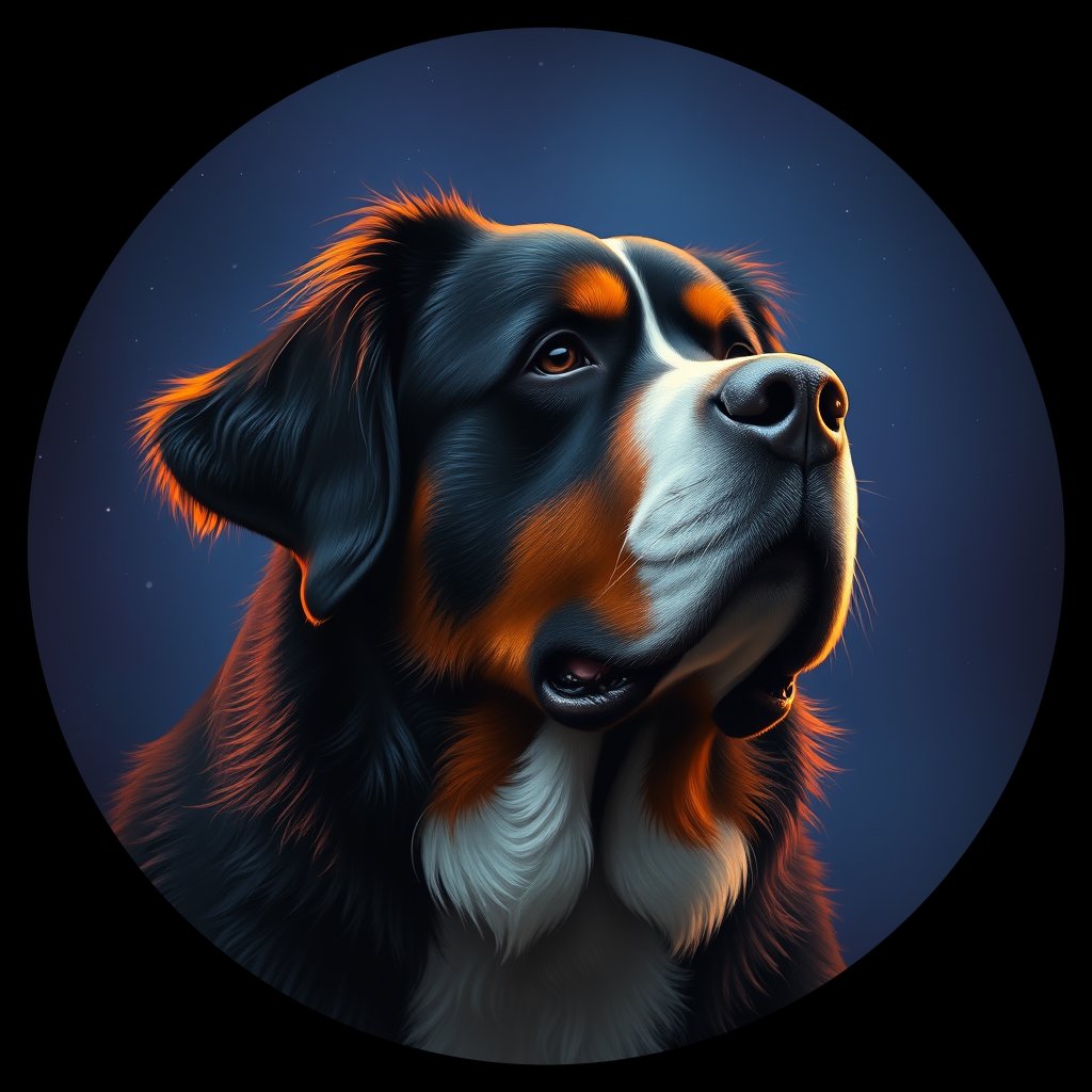 Cosmic medallion portrait of Bernese_Mountain_Dog_5895, a Bernese Mountain Dog