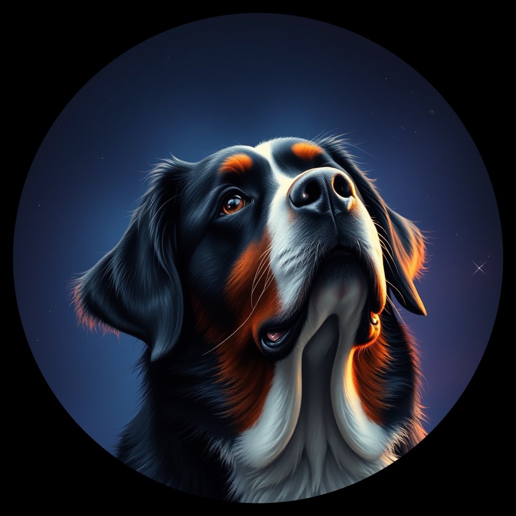 Cosmic medallion portrait of Bernese_Mountain_Dog_5922, a Bernese Mountain Dog