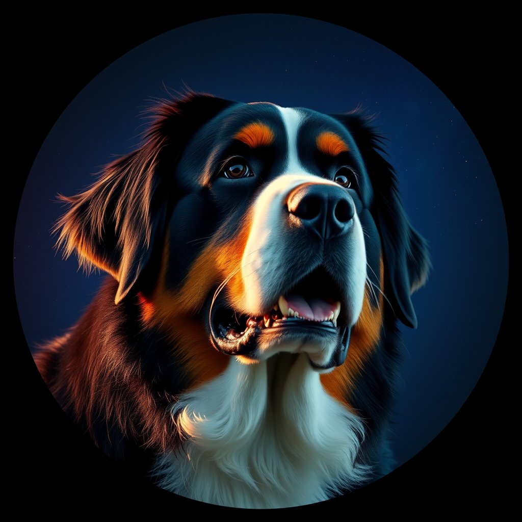 Cosmic medallion portrait of Bernese_Mountain_Dog_6184, a Bernese Mountain Dog