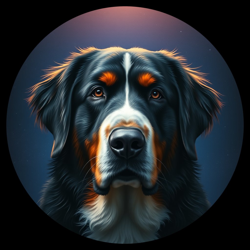 Cosmic medallion portrait of Bernese_Mountain_Dog_6196, a Bernese Mountain Dog