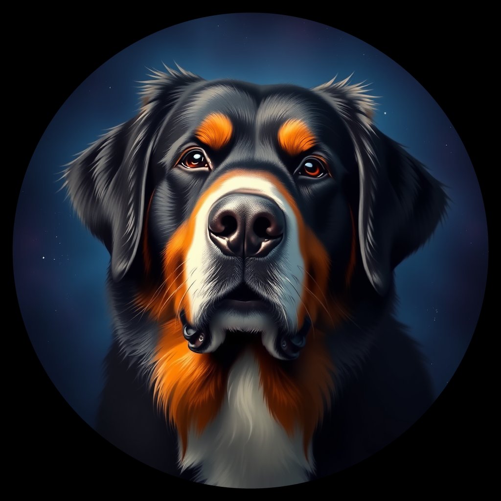Cosmic medallion portrait of Bernese_Mountain_Dog_6207, a Bernese Mountain Dog