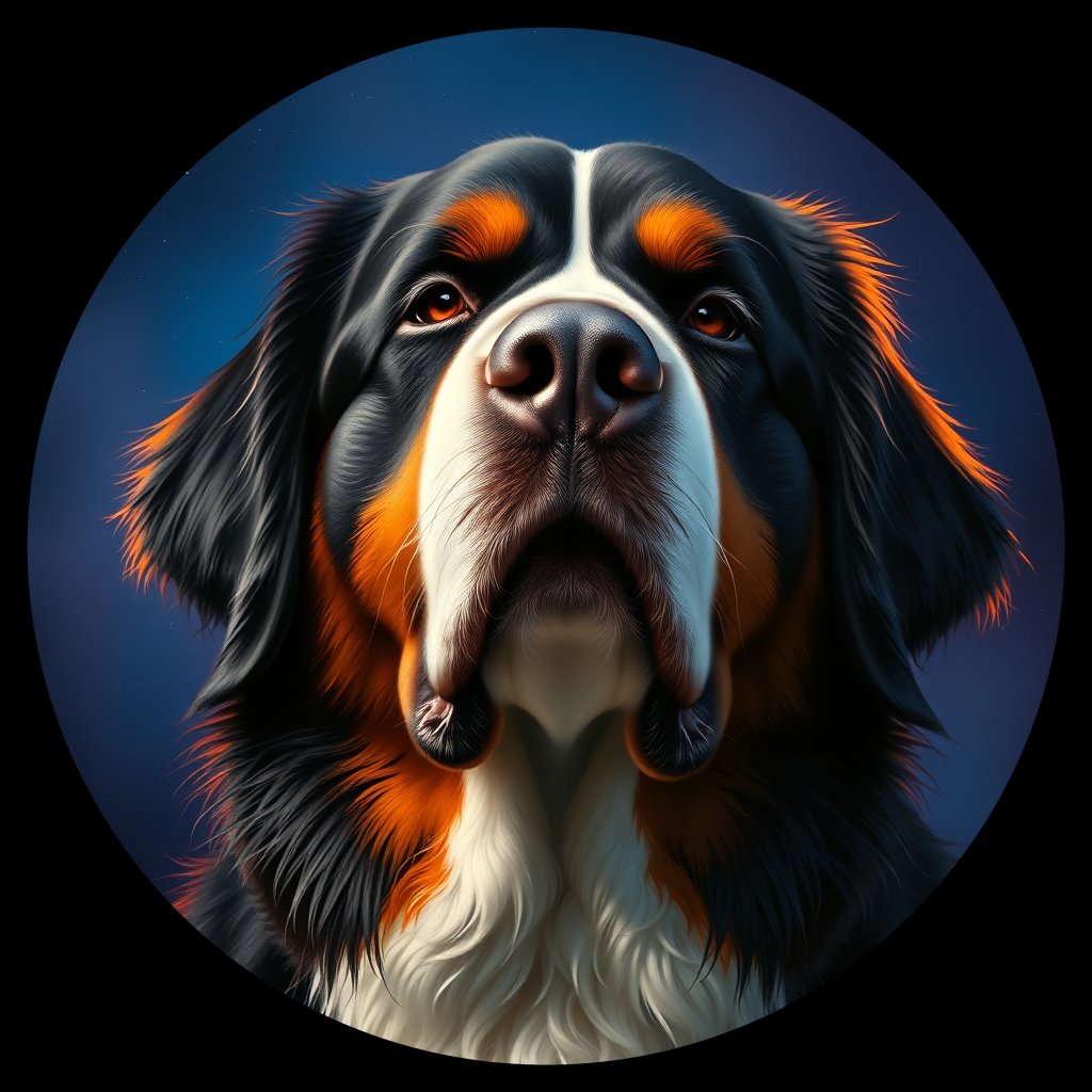 Cosmic medallion portrait of Bernese_Mountain_Dog_6225, a Bernese Mountain Dog