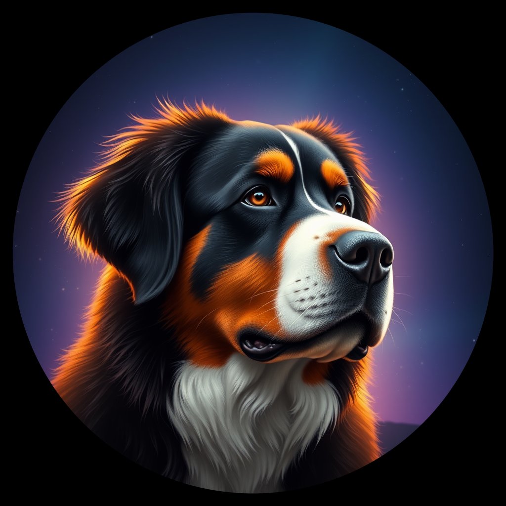 Cosmic medallion portrait of Bernese_Mountain_Dog_6358, a Bernese Mountain Dog
