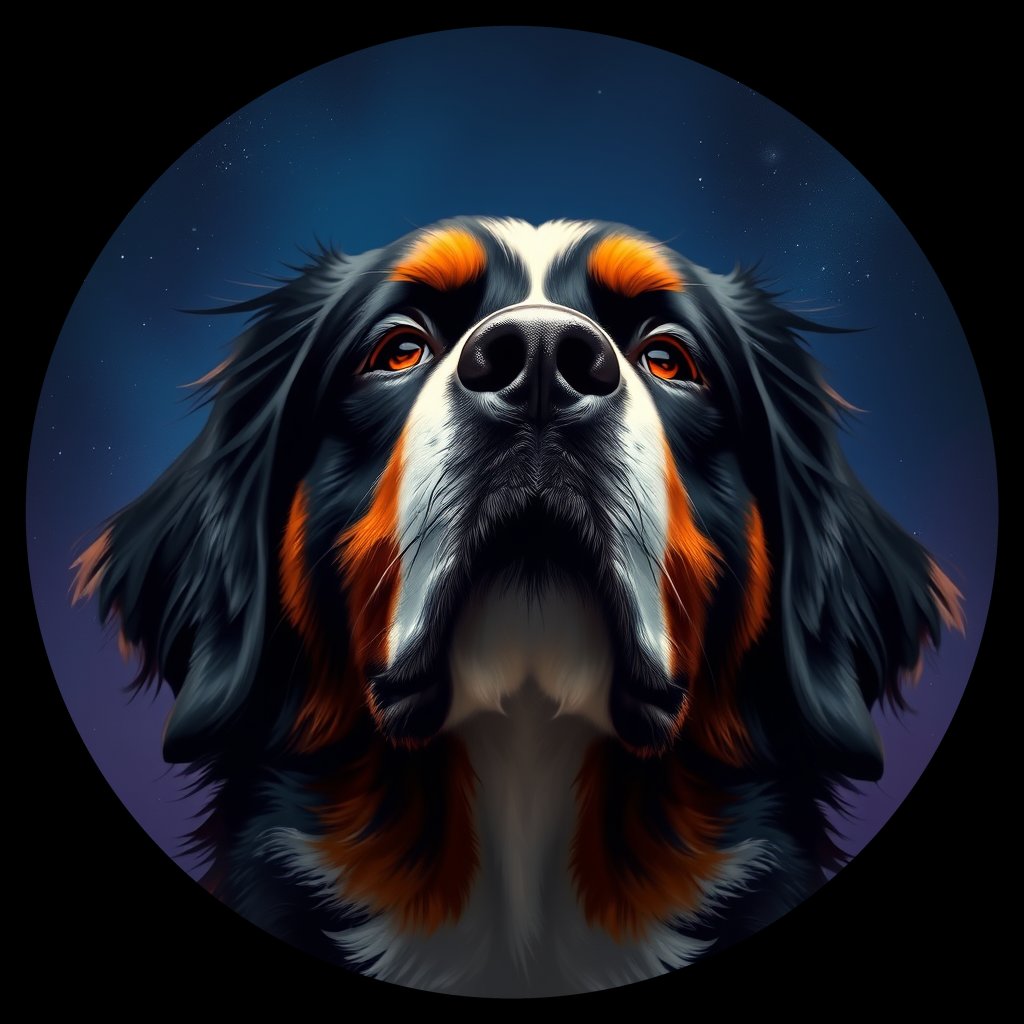 Cosmic medallion portrait of Bernese_Mountain_Dog_6393, a Bernese Mountain Dog