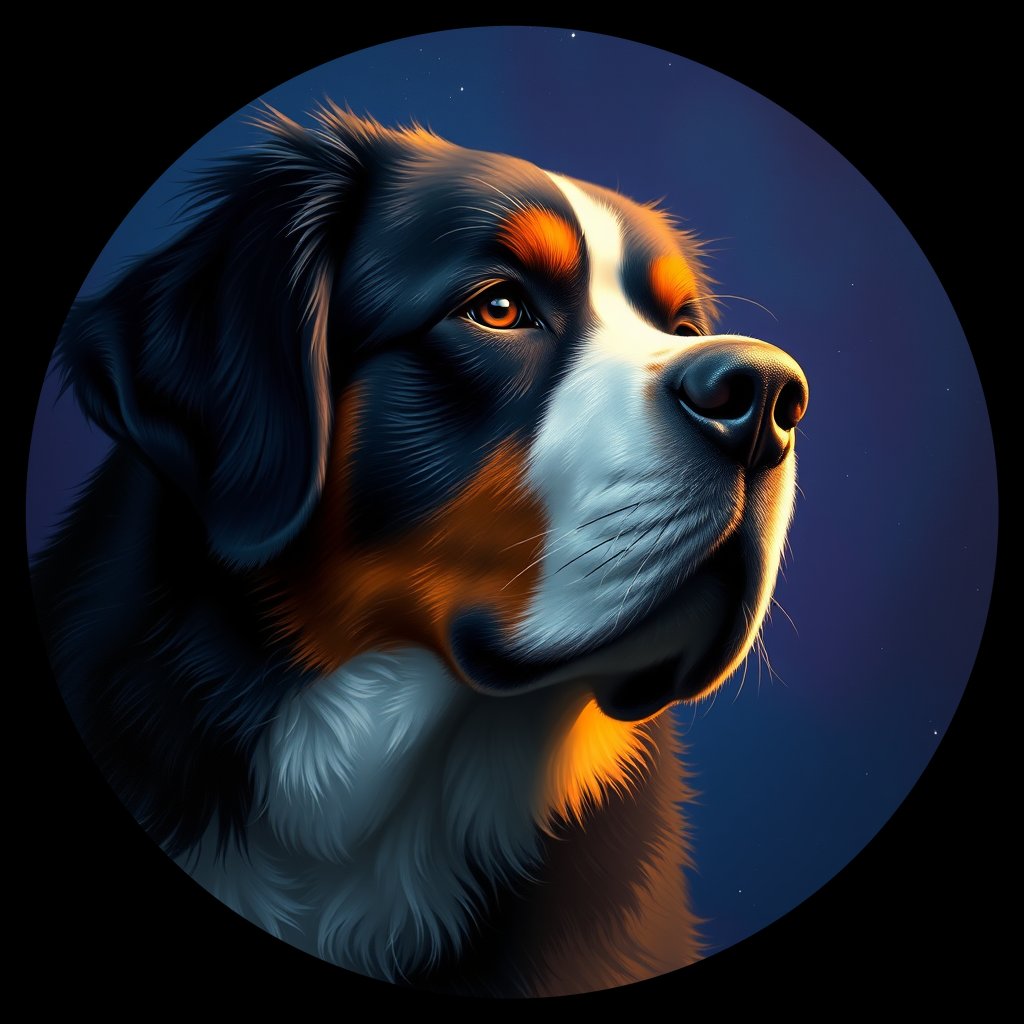 Cosmic medallion portrait of Bernese_Mountain_Dog_6397, a Bernese Mountain Dog