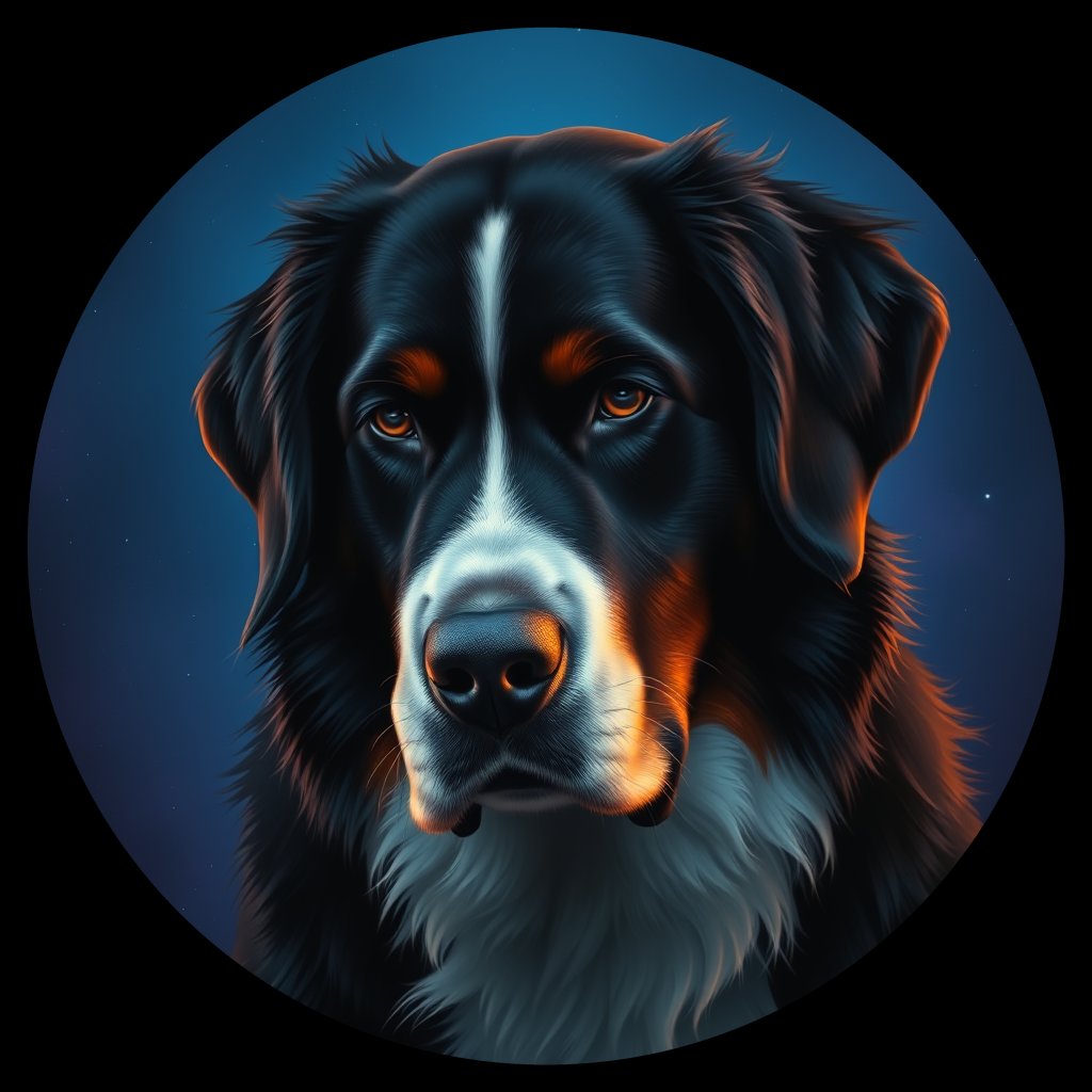 Cosmic medallion portrait of Bernese_Mountain_Dog_6466, a Bernese Mountain Dog