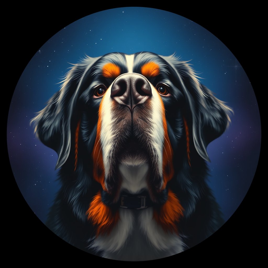 Cosmic medallion portrait of Bernese_Mountain_Dog_653, a Bernese Mountain Dog