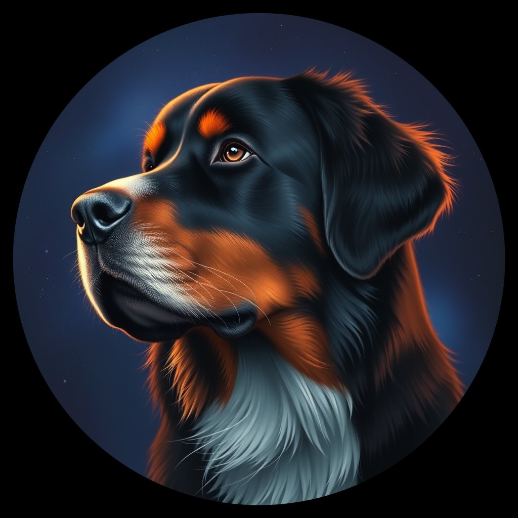 Cosmic medallion portrait of Bernese_Mountain_Dog_655, a Bernese Mountain Dog