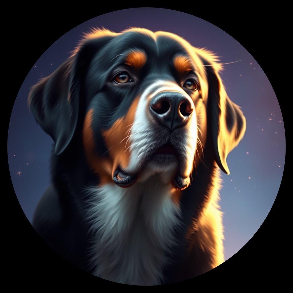 Cosmic medallion portrait of Bernese_Mountain_Dog_6668, a Bernese Mountain Dog