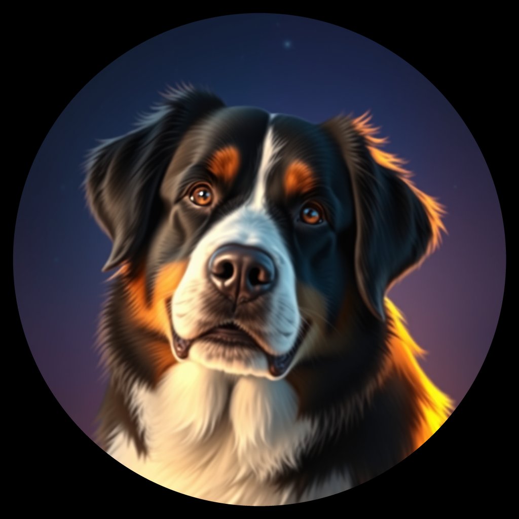 Cosmic medallion portrait of Bernese_Mountain_Dog_6669, a Bernese Mountain Dog