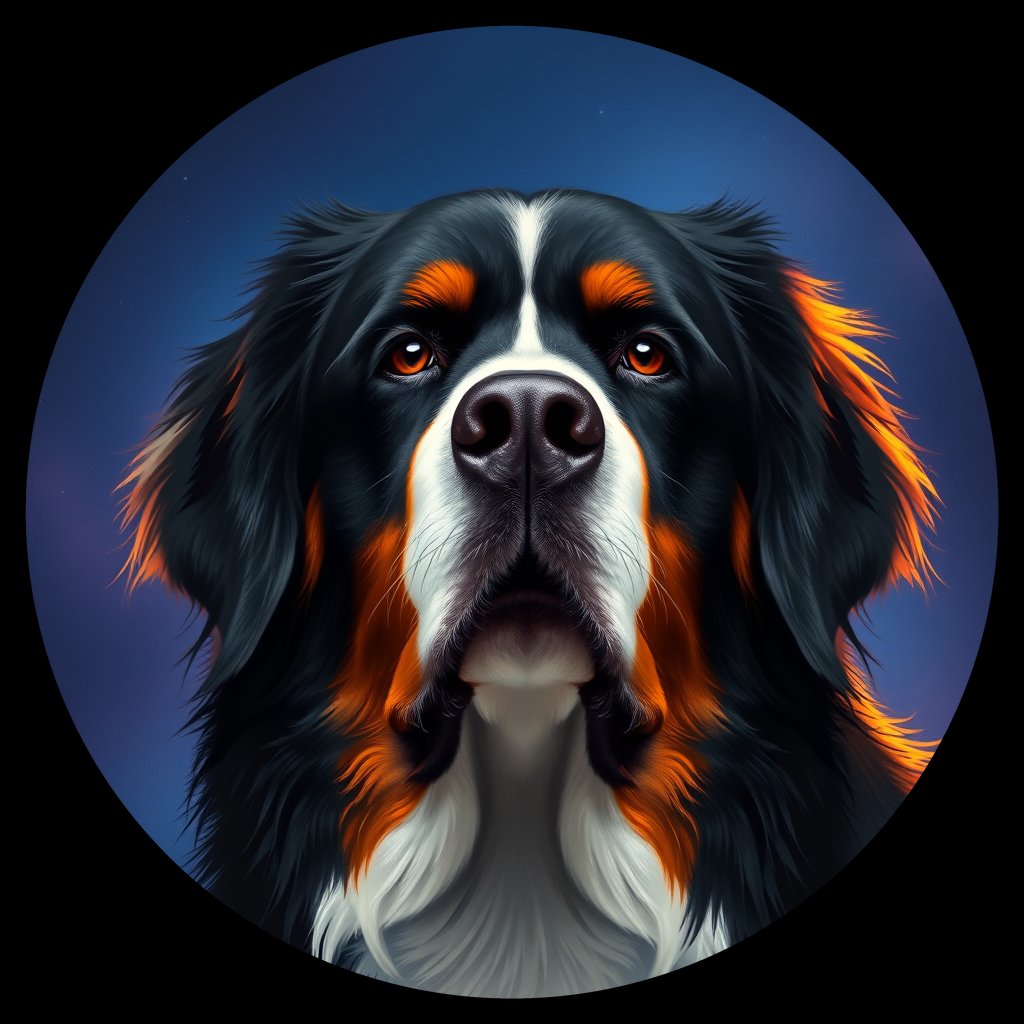 Cosmic medallion portrait of Bernese_Mountain_Dog_6670, a Bernese Mountain Dog