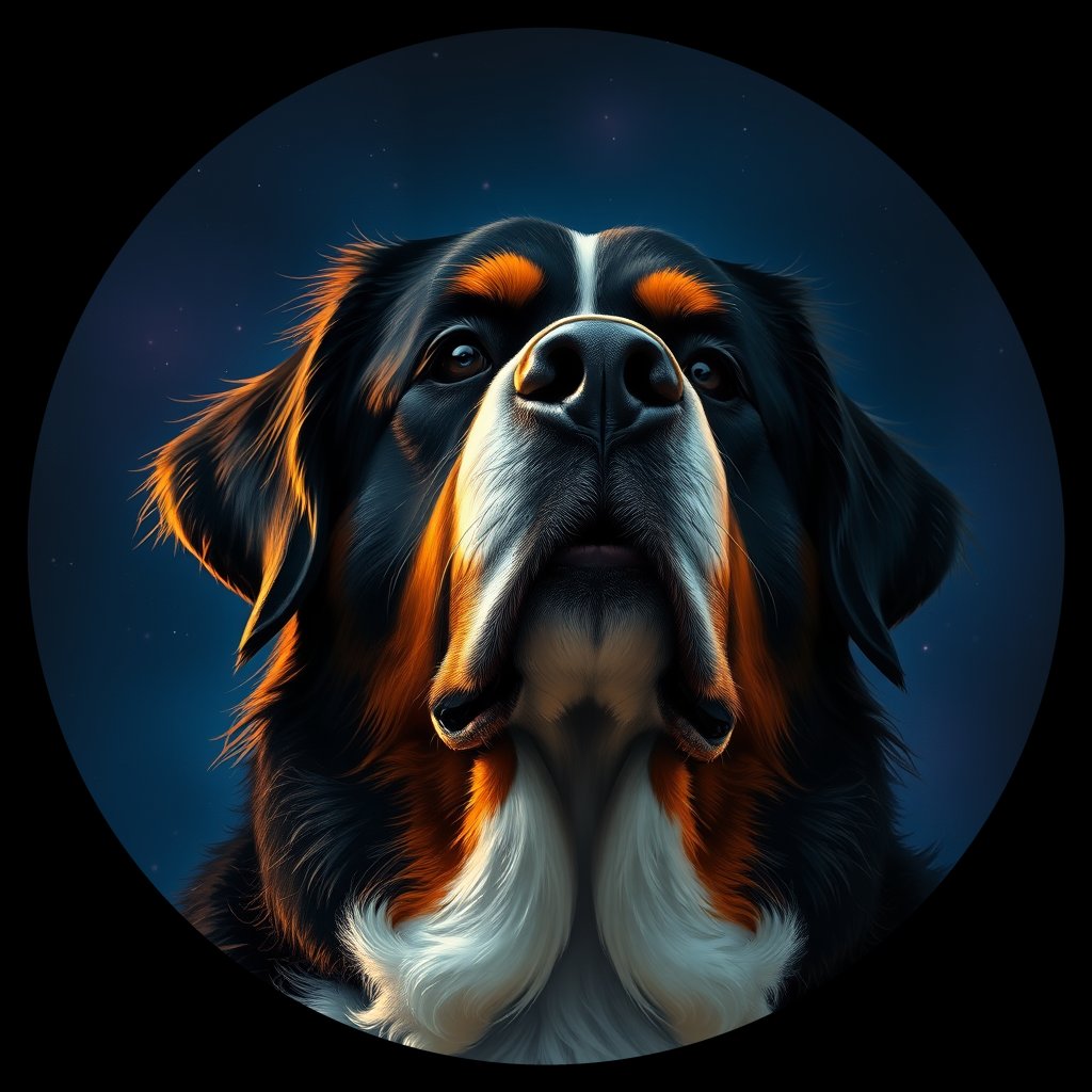 Cosmic medallion portrait of Bernese_Mountain_Dog_6675, a Bernese Mountain Dog