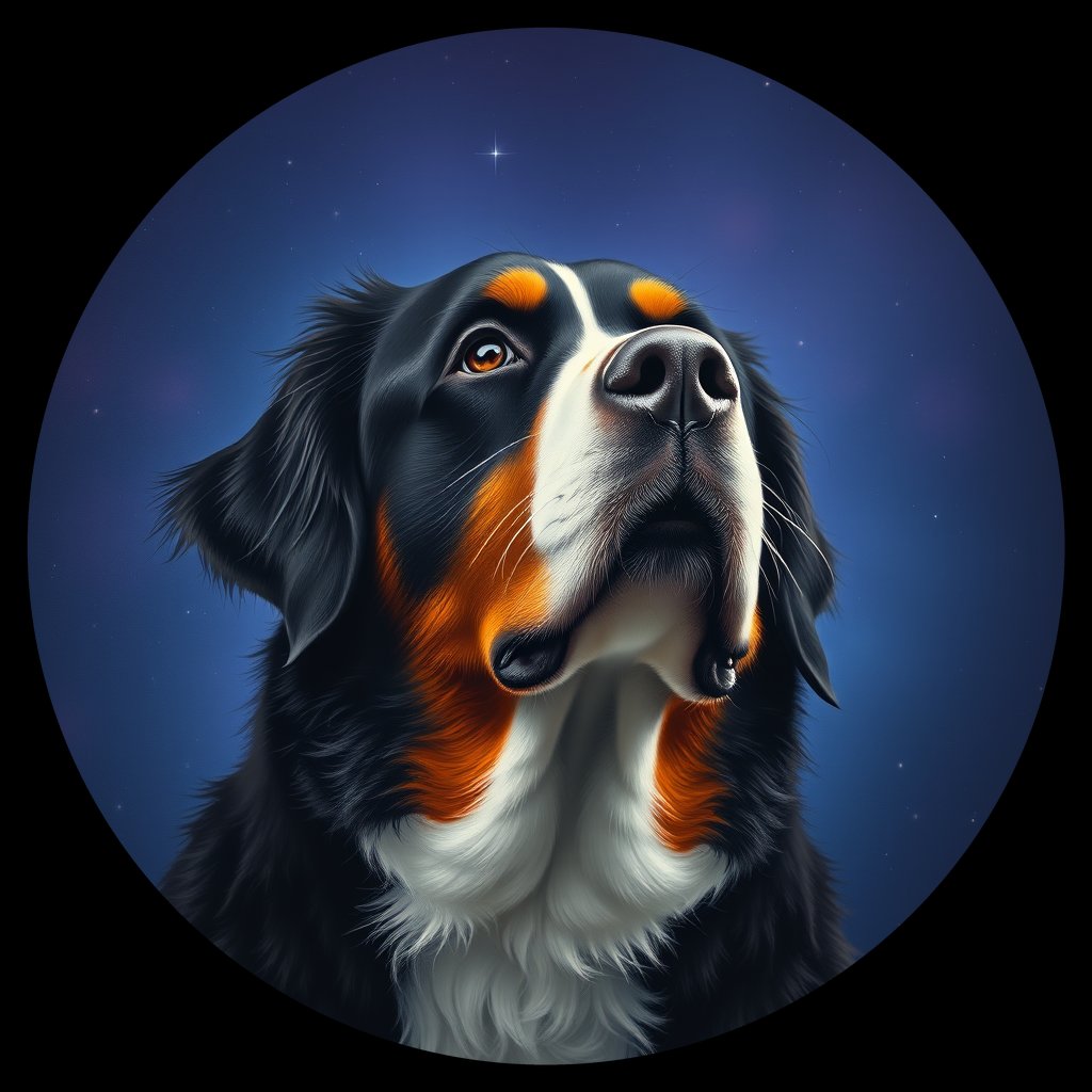 Cosmic medallion portrait of Bernese_Mountain_Dog_6678, a Bernese Mountain Dog