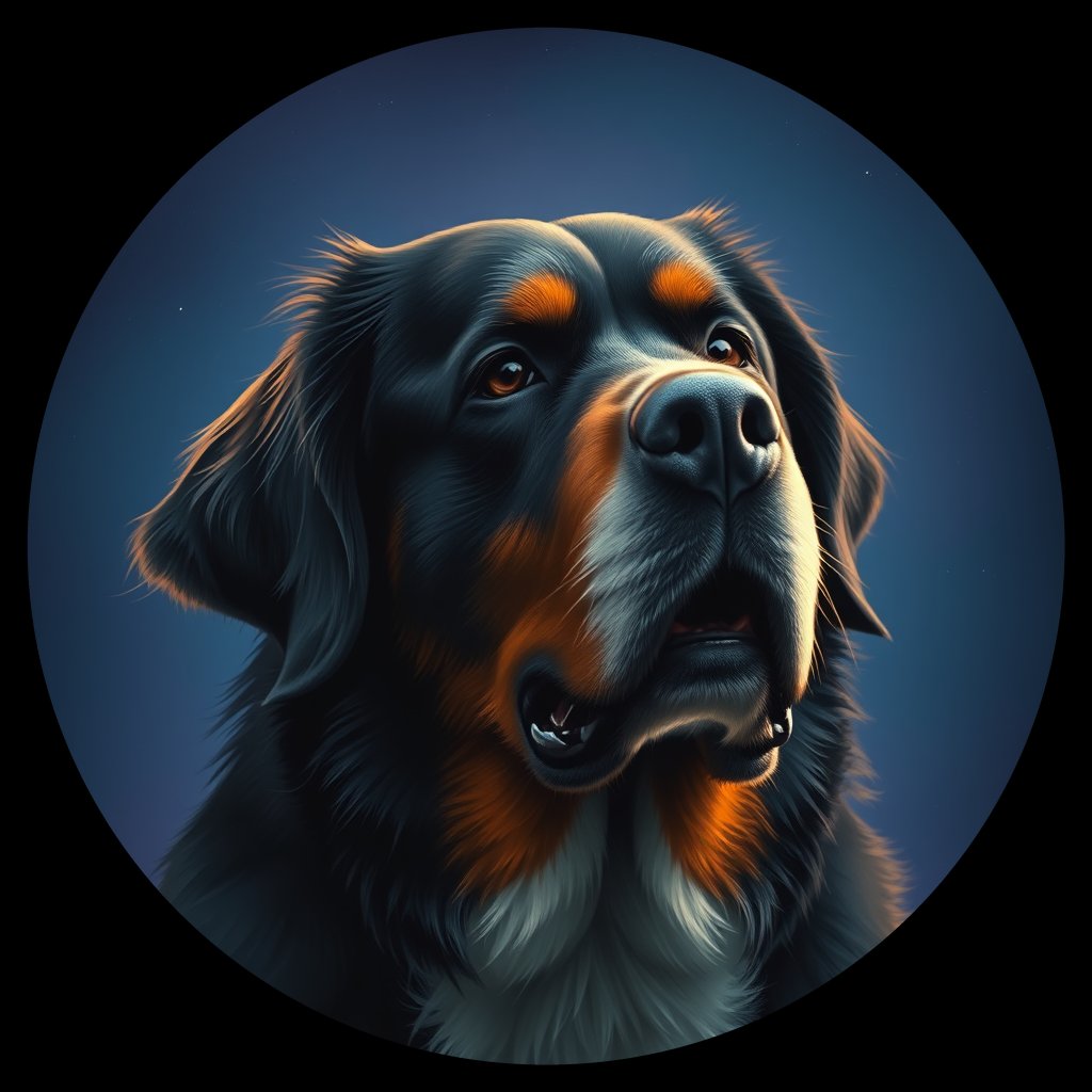 Cosmic medallion portrait of Bernese_Mountain_Dog_6785, a Bernese Mountain Dog