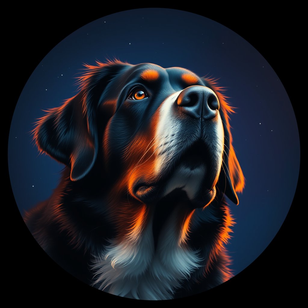 Cosmic medallion portrait of Bernese_Mountain_Dog_6795, a Bernese Mountain Dog