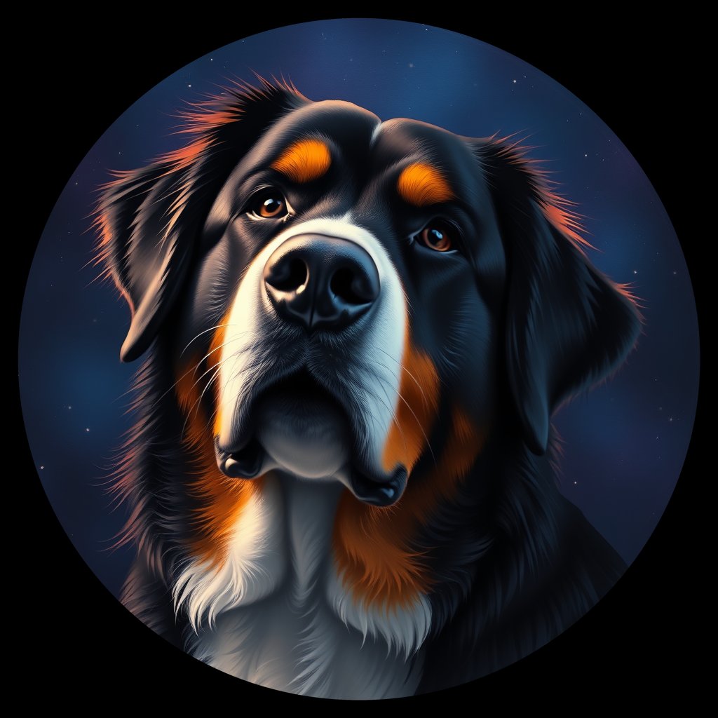 Cosmic medallion portrait of Bernese_Mountain_Dog_6822, a Bernese Mountain Dog