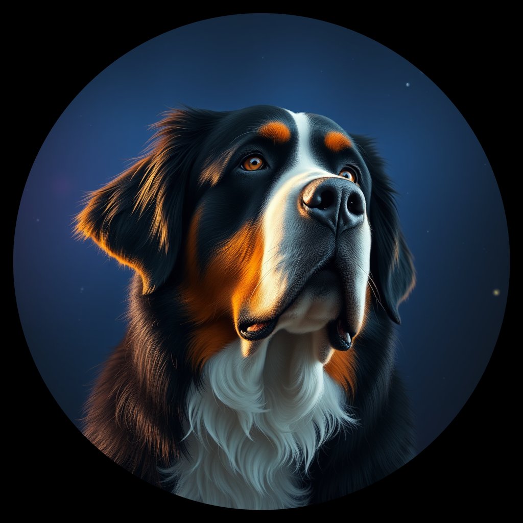 Cosmic medallion portrait of Bernese_Mountain_Dog_6824, a Bernese Mountain Dog