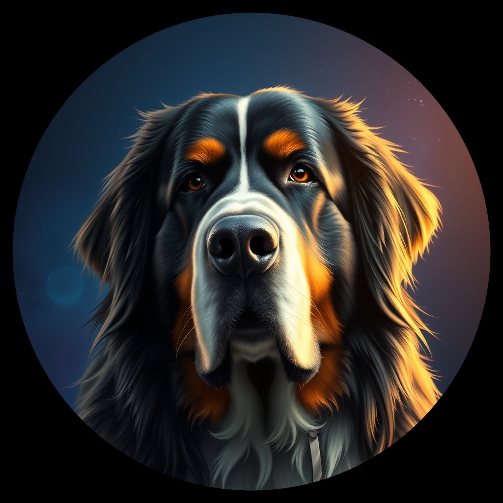 Cosmic medallion portrait of Bernese_Mountain_Dog_6827, a Bernese Mountain Dog