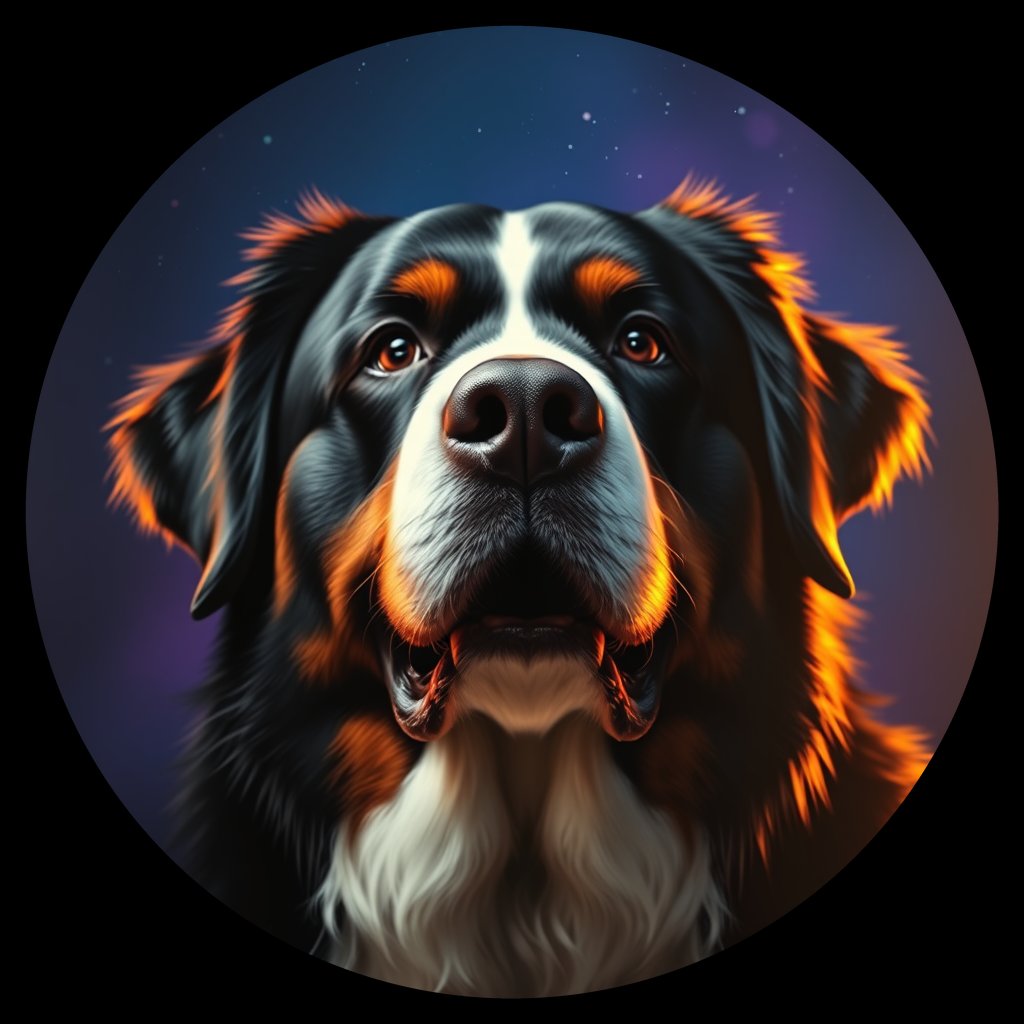 Cosmic medallion portrait of Bernese_Mountain_Dog_6899, a Bernese Mountain Dog