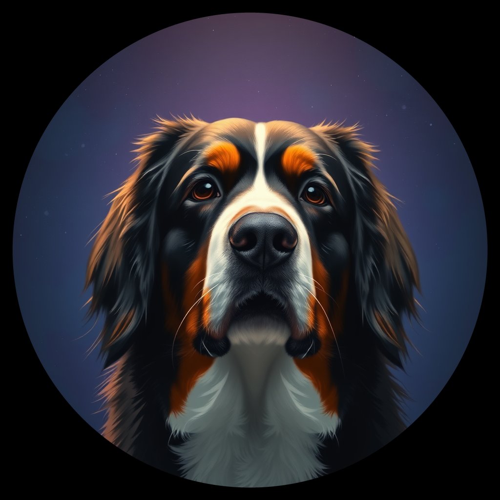 Cosmic medallion portrait of Bernese_Mountain_Dog_6900, a Bernese Mountain Dog