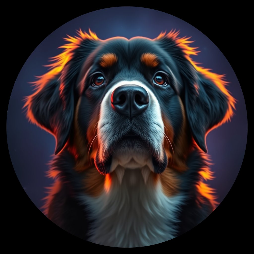 Cosmic medallion portrait of Bernese_Mountain_Dog_7046, a Bernese Mountain Dog