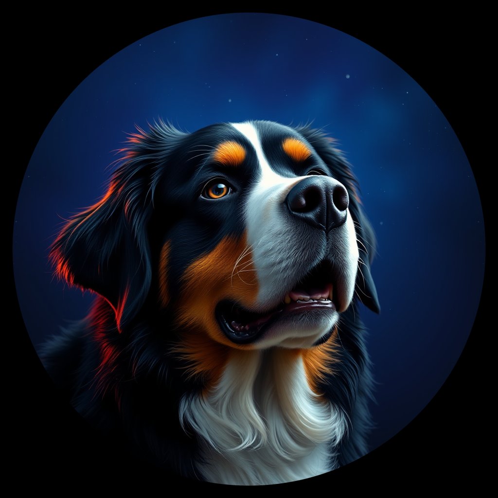 Cosmic medallion portrait of Bernese_Mountain_Dog_7048, a Bernese Mountain Dog