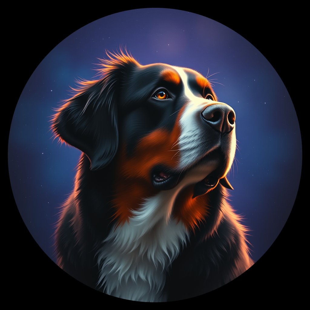 Cosmic medallion portrait of Bernese_Mountain_Dog_7049, a Bernese Mountain Dog