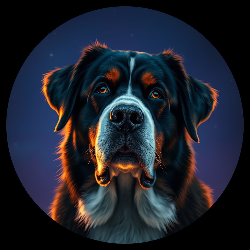 Cosmic medallion portrait of Bernese_Mountain_Dog_7050, a Bernese Mountain Dog