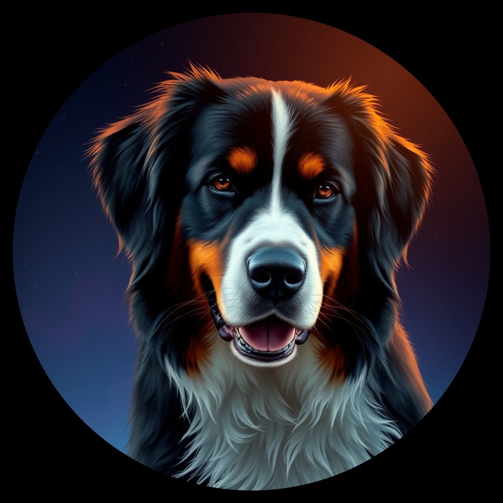 Cosmic medallion portrait of Bernese_Mountain_Dog_7051, a Bernese Mountain Dog