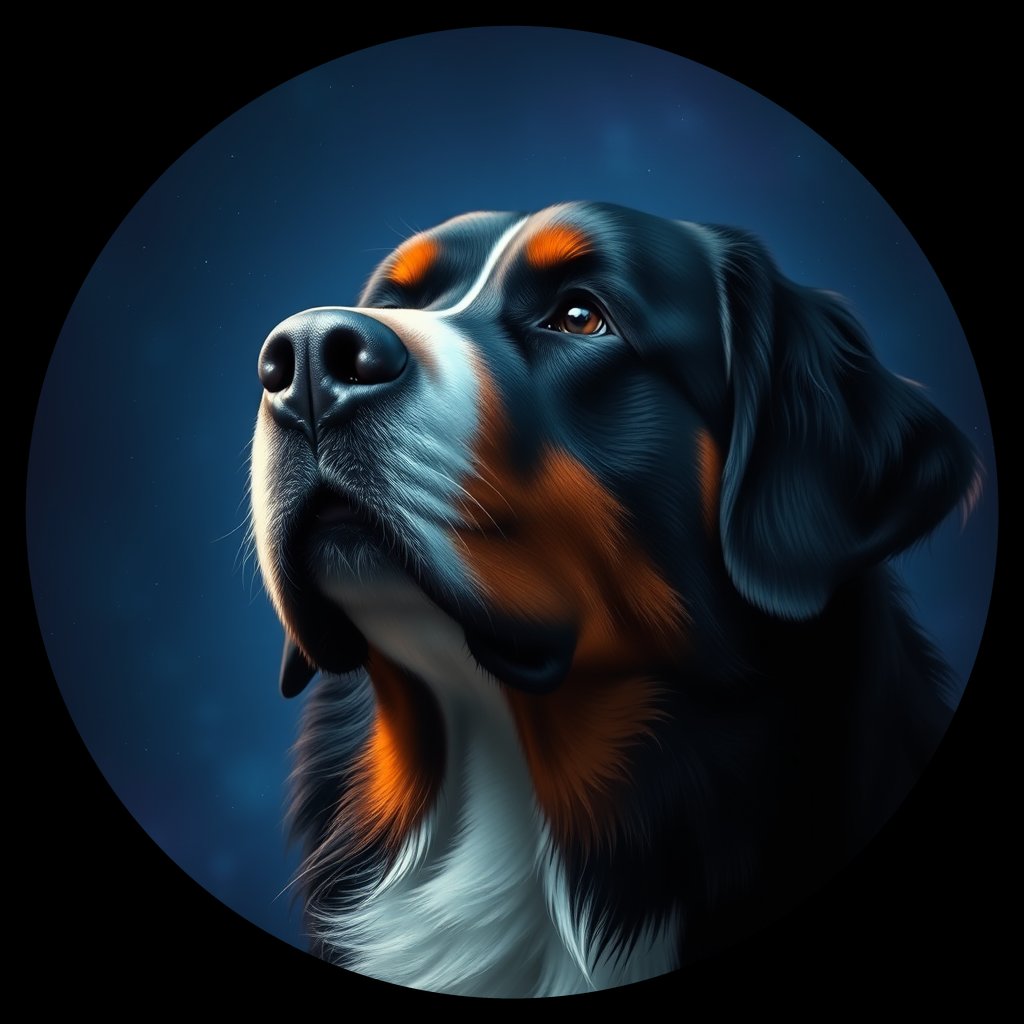 Cosmic medallion portrait of Bernese_Mountain_Dog_7114, a Bernese Mountain Dog