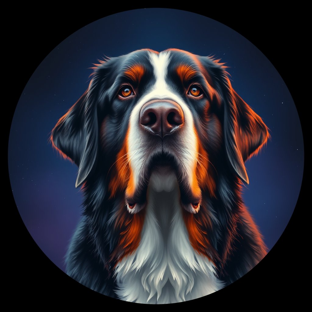 Cosmic medallion portrait of Bernese_Mountain_Dog_7177, a Bernese Mountain Dog