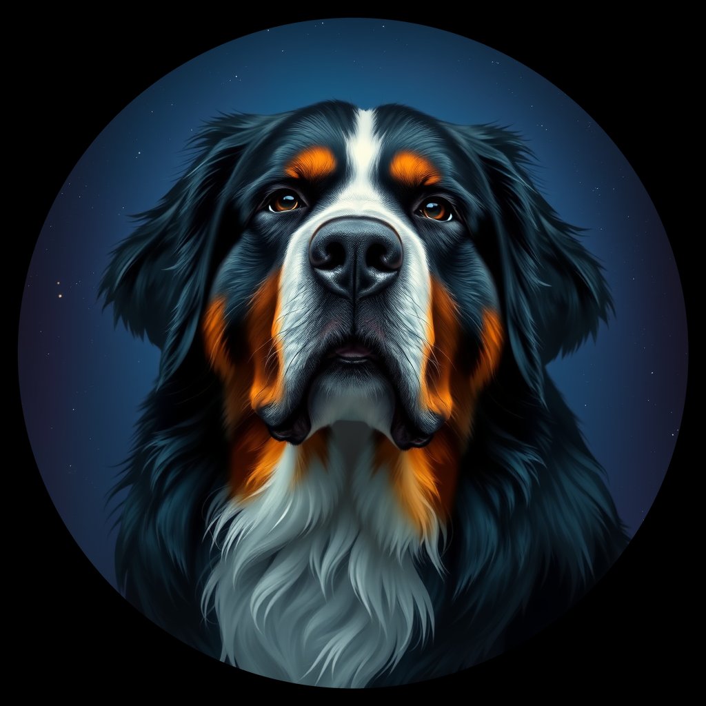 Cosmic medallion portrait of Bernese_Mountain_Dog_7219, a Bernese Mountain Dog