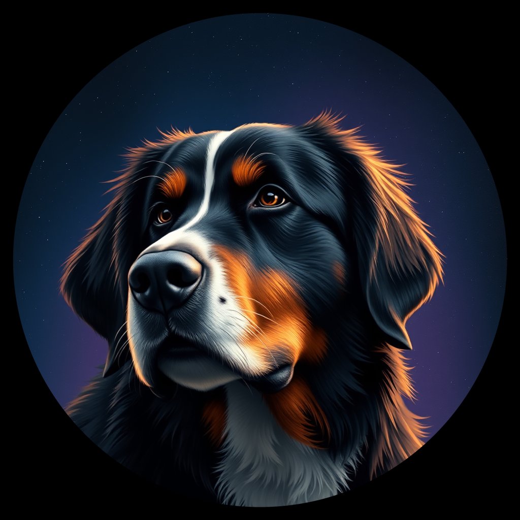 Cosmic medallion portrait of Bernese_Mountain_Dog_7262, a Bernese Mountain Dog