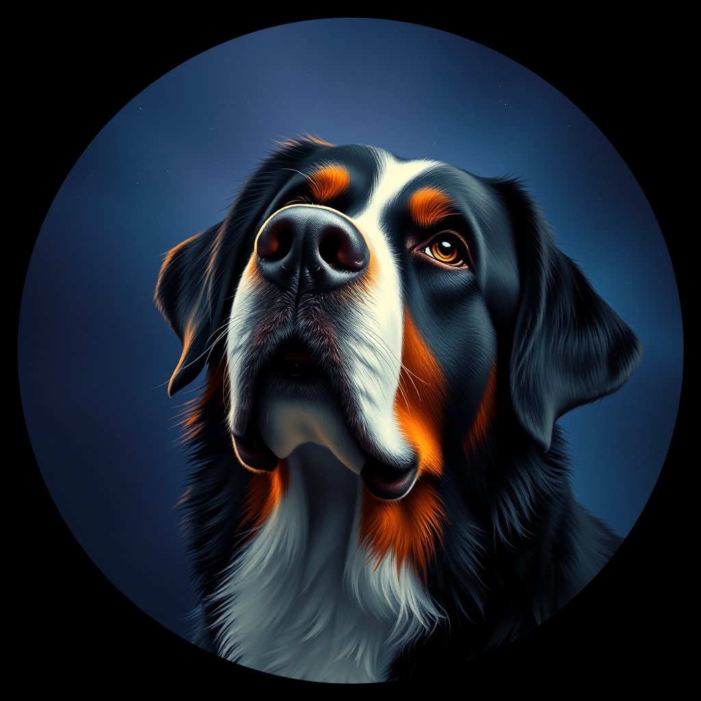 Cosmic medallion portrait of Bernese_Mountain_Dog_7278, a Bernese Mountain Dog