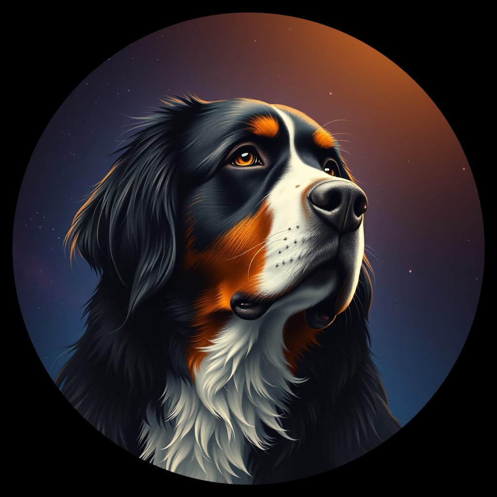Cosmic medallion portrait of Bernese_Mountain_Dog_7285, a Bernese Mountain Dog