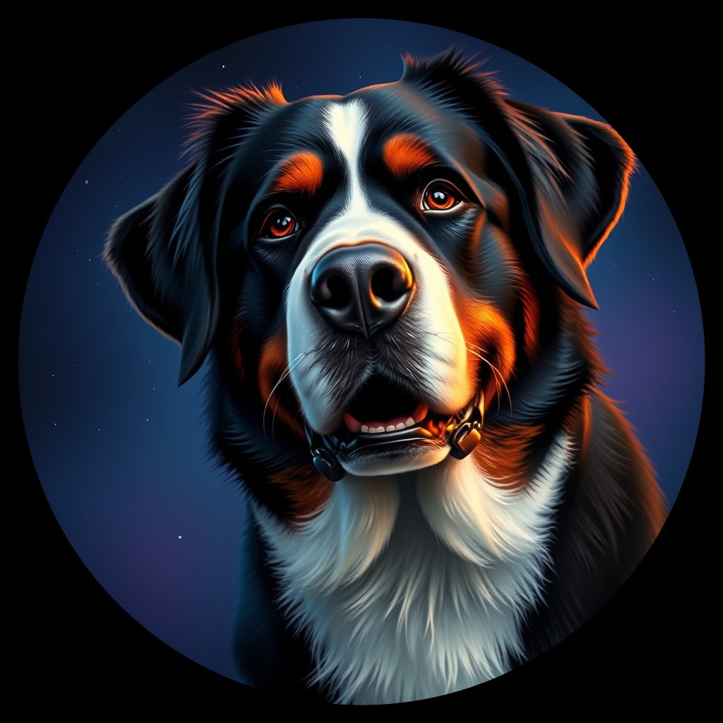 Cosmic medallion portrait of Bernese_Mountain_Dog_7302, a Bernese Mountain Dog